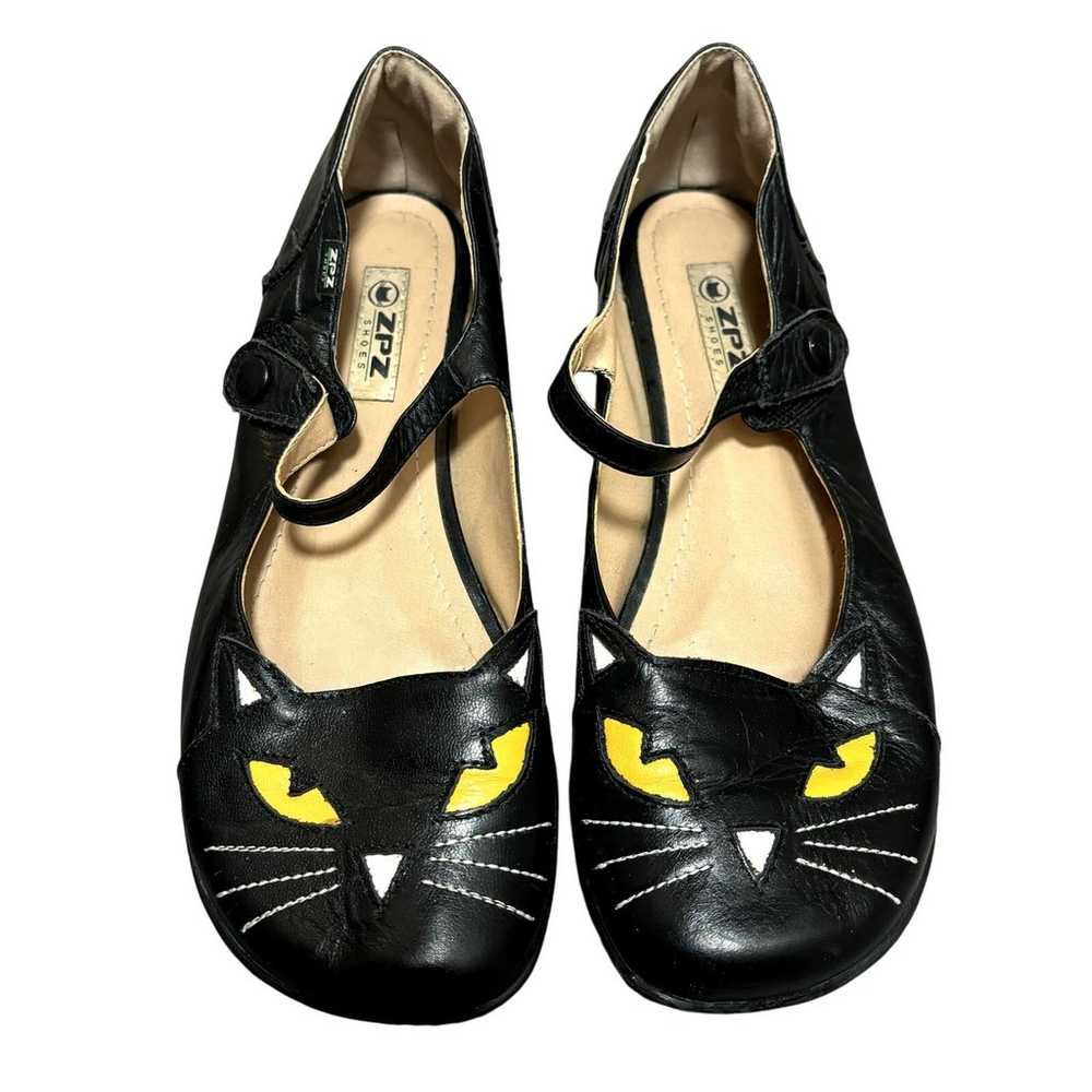 ZPZ Black Cat Women's Leather Flats Shoes Size 8 … - image 2