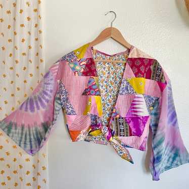 Handmade Patchwork Plunging Deep V Kimono Boho Hi… - image 1