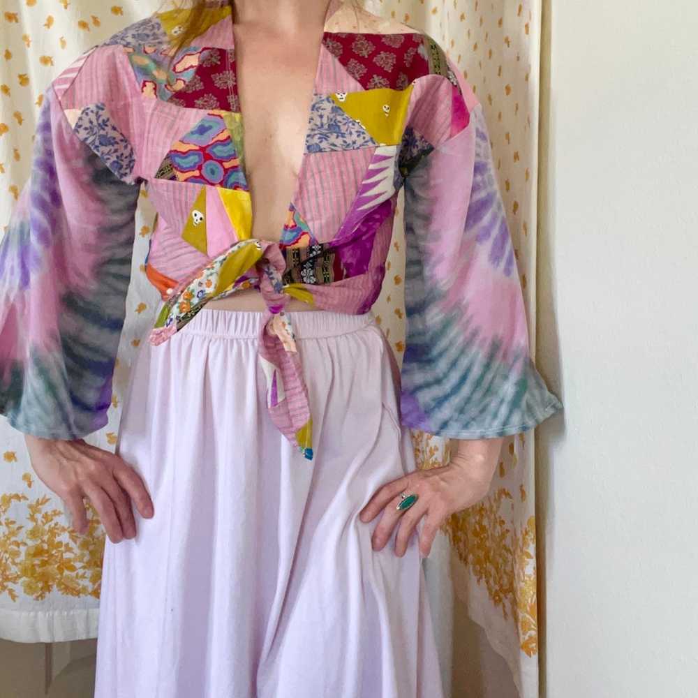 Handmade Patchwork Plunging Deep V Kimono Boho Hi… - image 4