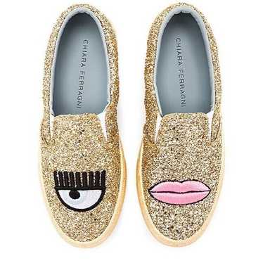 CHIARA FERRAGNI Logomania Gold Glitter Slip On in 