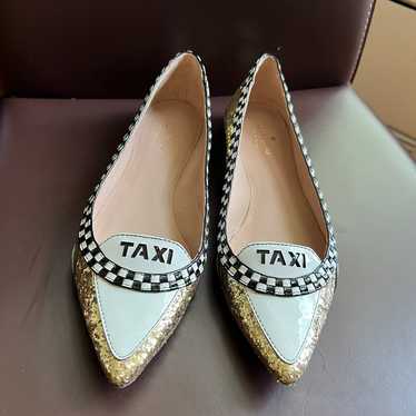 kate spade gogo taxi flats white gold black size 8