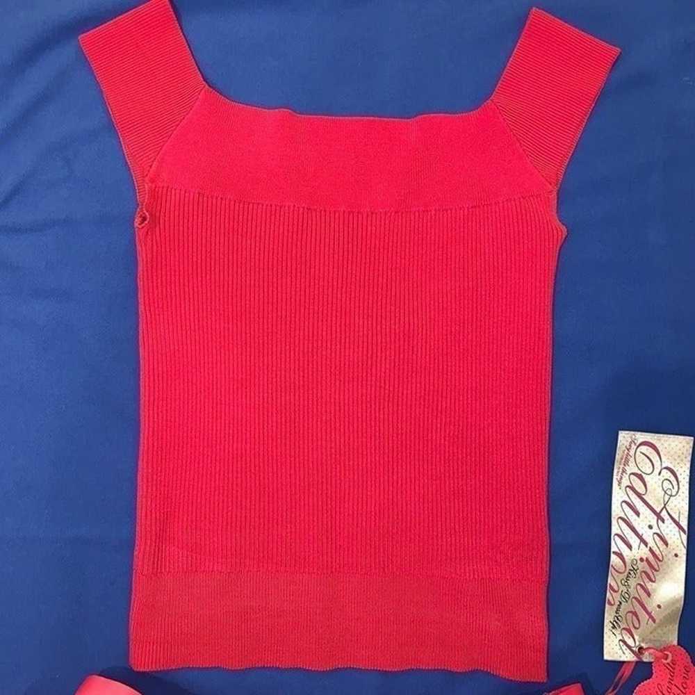 BEBE Vintage Logo Ribbed Tank Top Shirt Pink Red … - image 1