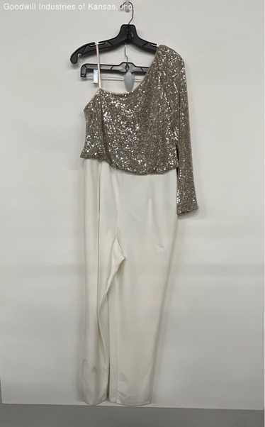 Adrianna Papell Silver/Ivory One Shoulder 1pc Jump