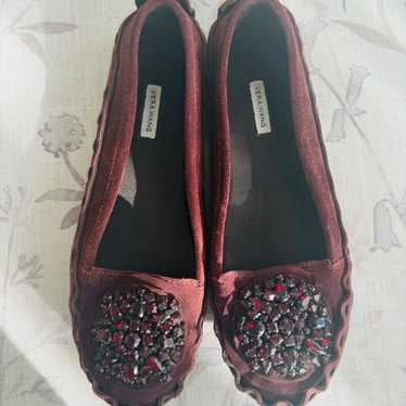 NWOT Vera Wang Cherry Wine Suede Jewelled Rosette… - image 1