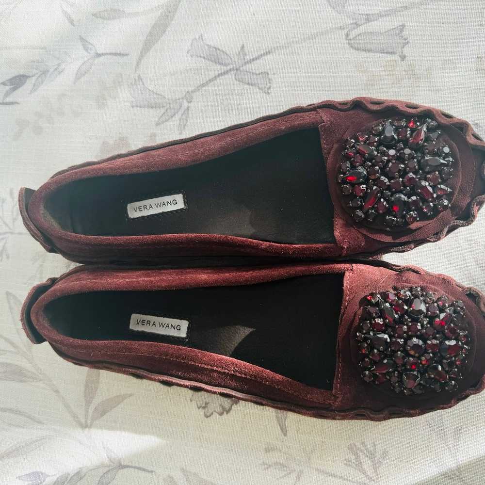 NWOT Vera Wang Cherry Wine Suede Jewelled Rosette… - image 3