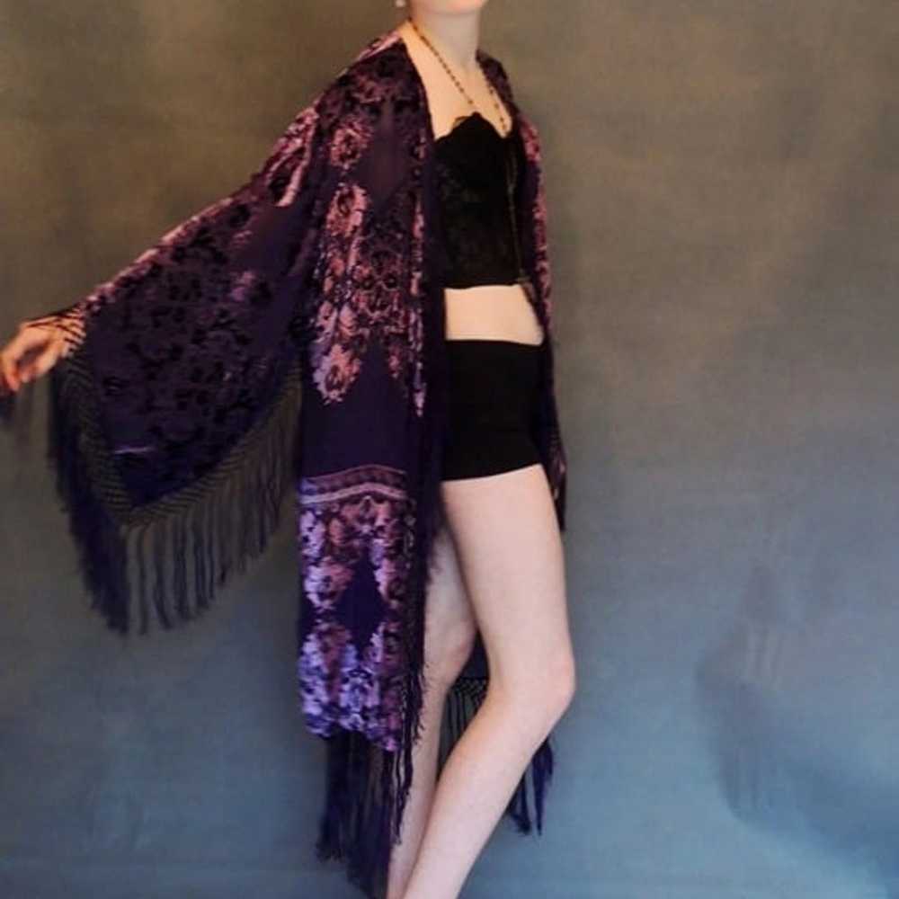 Mystic long silk FRINGE Sheer Kimono Robe - image 2