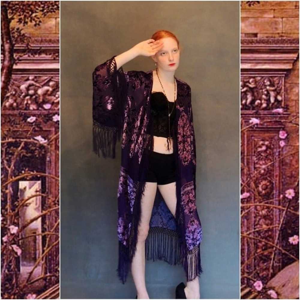 Mystic long silk FRINGE Sheer Kimono Robe - image 3