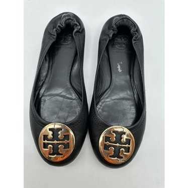 Tory Burch MINNIE TRAVEL BALLET Flats Black Leath… - image 1