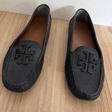 Tory Burch Navy Pebbled Leather Flat