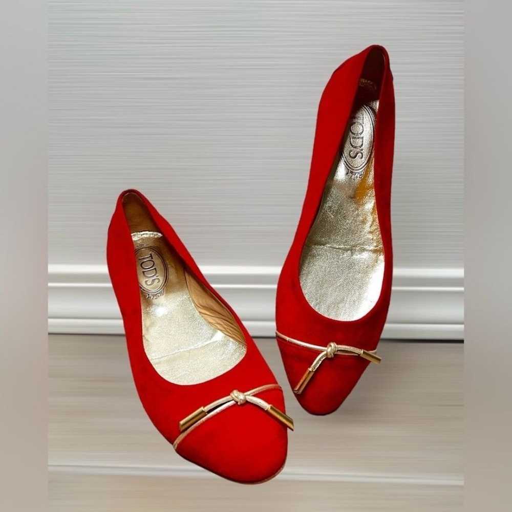 Tod's shoes red suede ballet flats with gold leat… - image 1