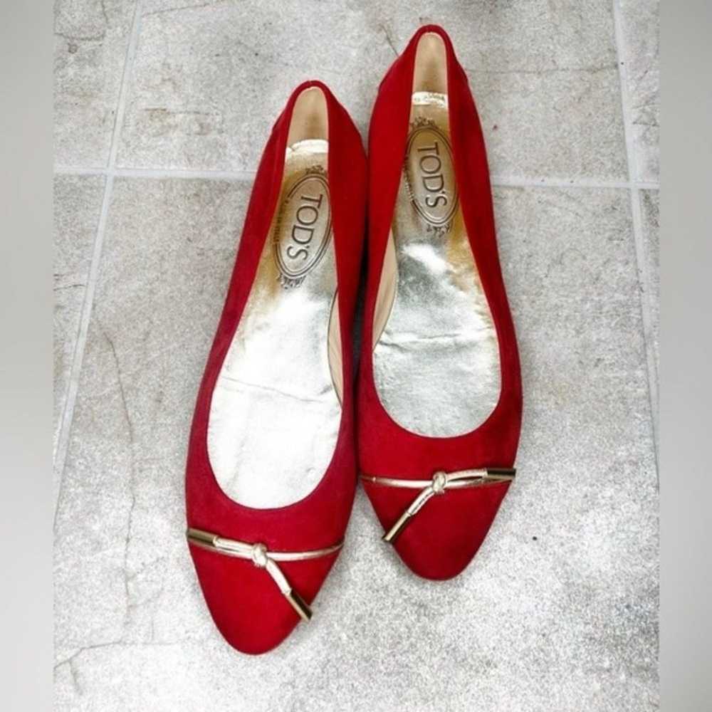 Tod's shoes red suede ballet flats with gold leat… - image 2