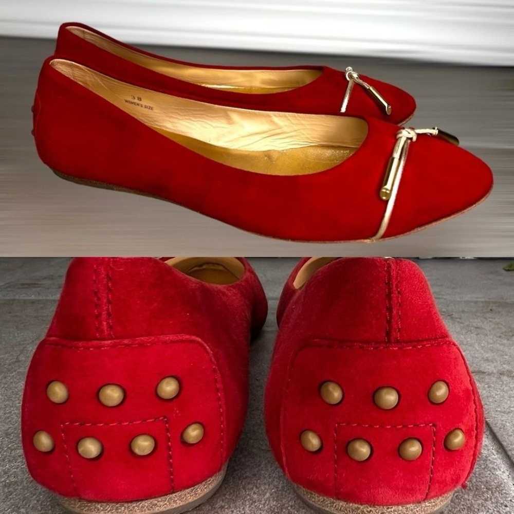 Tod's shoes red suede ballet flats with gold leat… - image 3