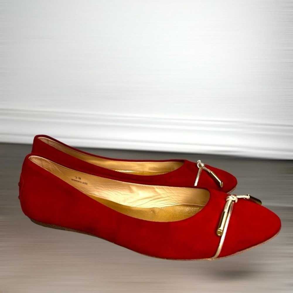 Tod's shoes red suede ballet flats with gold leat… - image 4