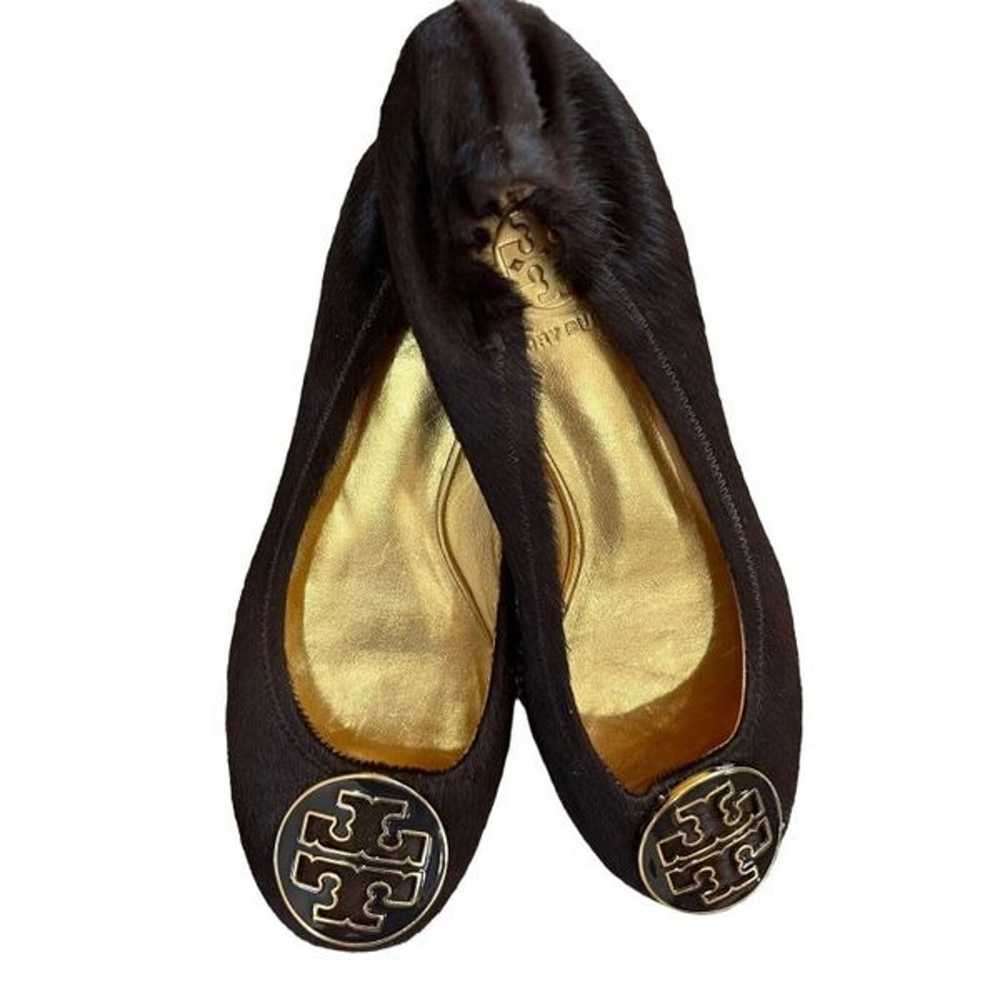 NWOB TORY BURCH Reva Brown Gold Animal Fur Ballet… - image 2