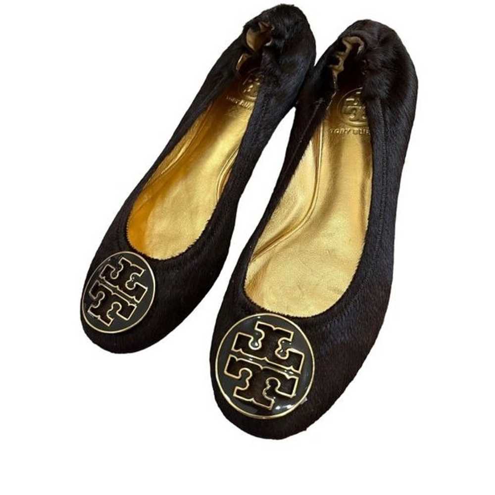 NWOB TORY BURCH Reva Brown Gold Animal Fur Ballet… - image 3