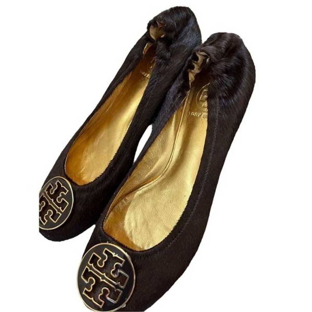 NWOB TORY BURCH Reva Brown Gold Animal Fur Ballet… - image 8