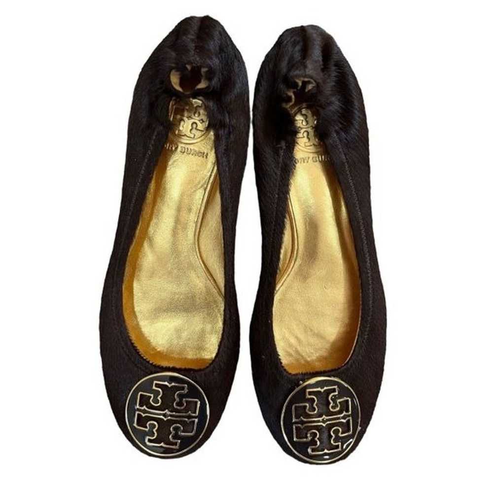 NWOB TORY BURCH Reva Brown Gold Animal Fur Ballet… - image 9