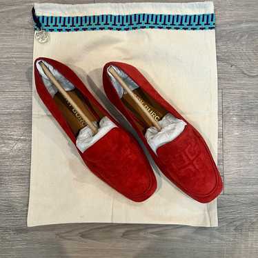 NWOB Tory Burch Kid Suede Ruby Red Loafer Sz 8.5