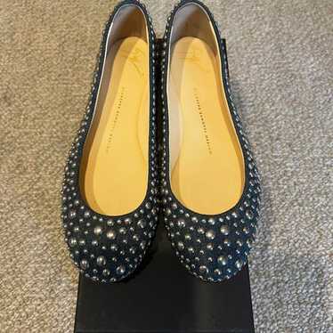 Giuseppe Zanotti Studded Denim Flat Shoes