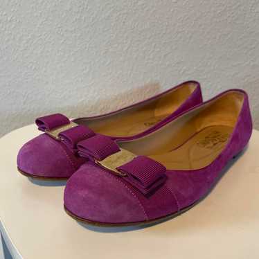 Salvatore Ferragamo purple suede flat shoes in si… - image 1