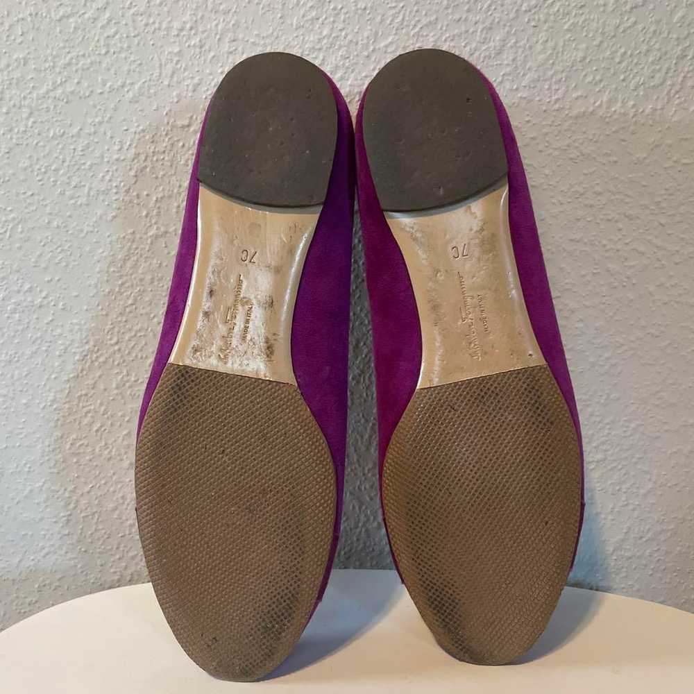 Salvatore Ferragamo purple suede flat shoes in si… - image 4