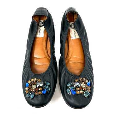 LANVIN black leather, jeweled ballet flats, size … - image 1