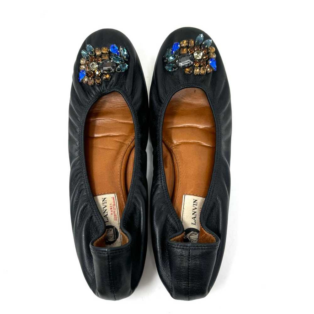 LANVIN black leather, jeweled ballet flats, size … - image 5