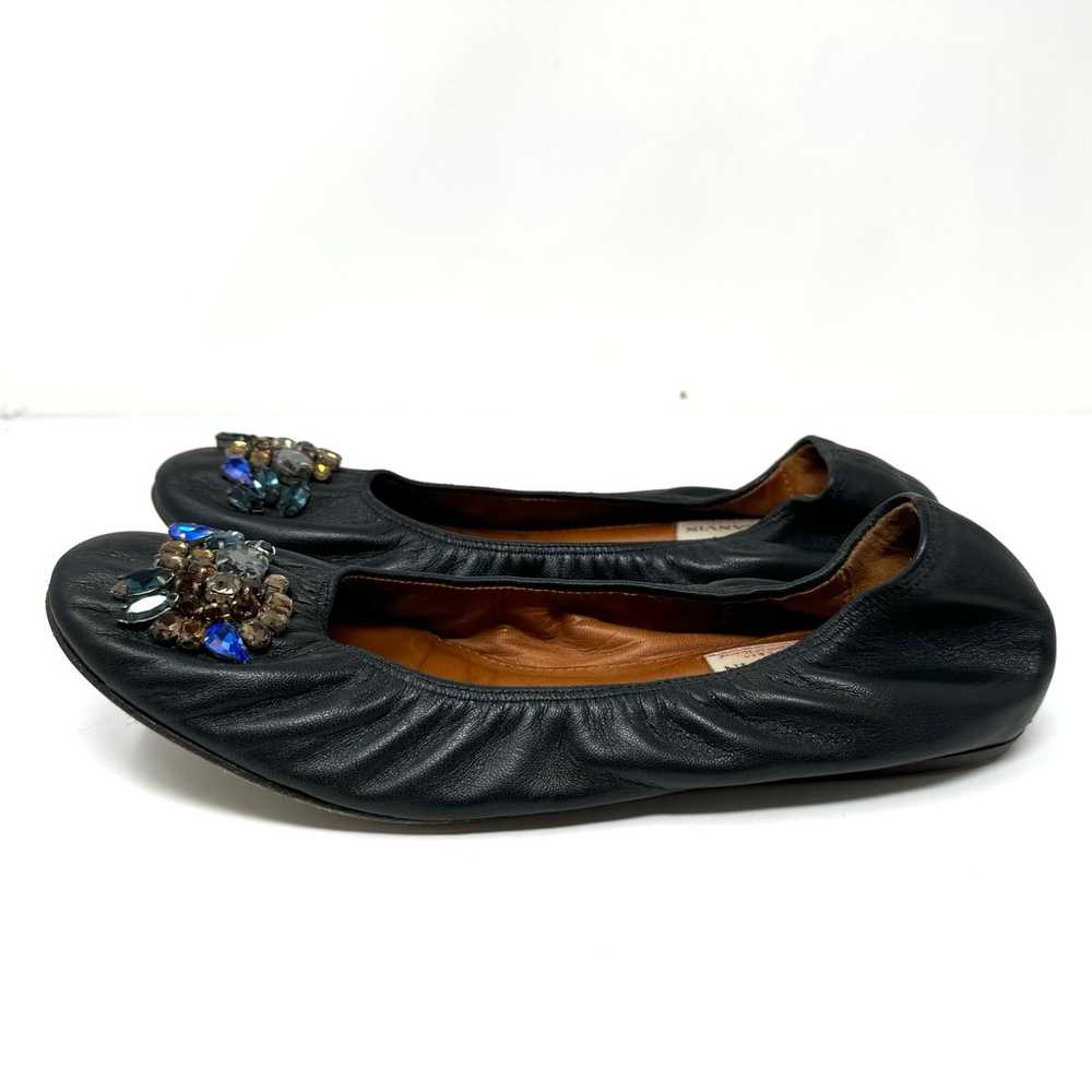 LANVIN black leather, jeweled ballet flats, size … - image 7