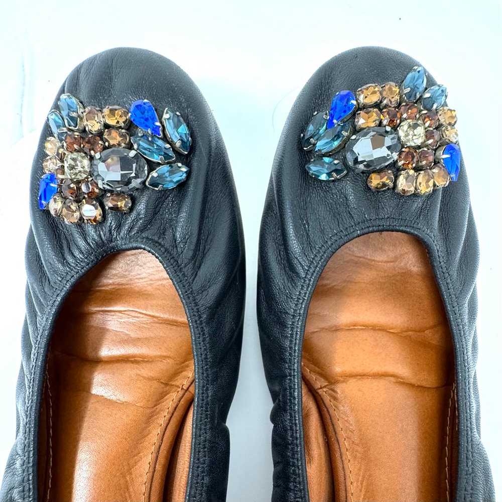 LANVIN black leather, jeweled ballet flats, size … - image 8