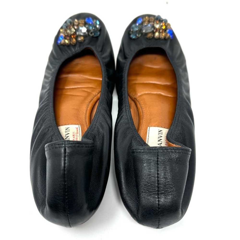 LANVIN black leather, jeweled ballet flats, size … - image 9