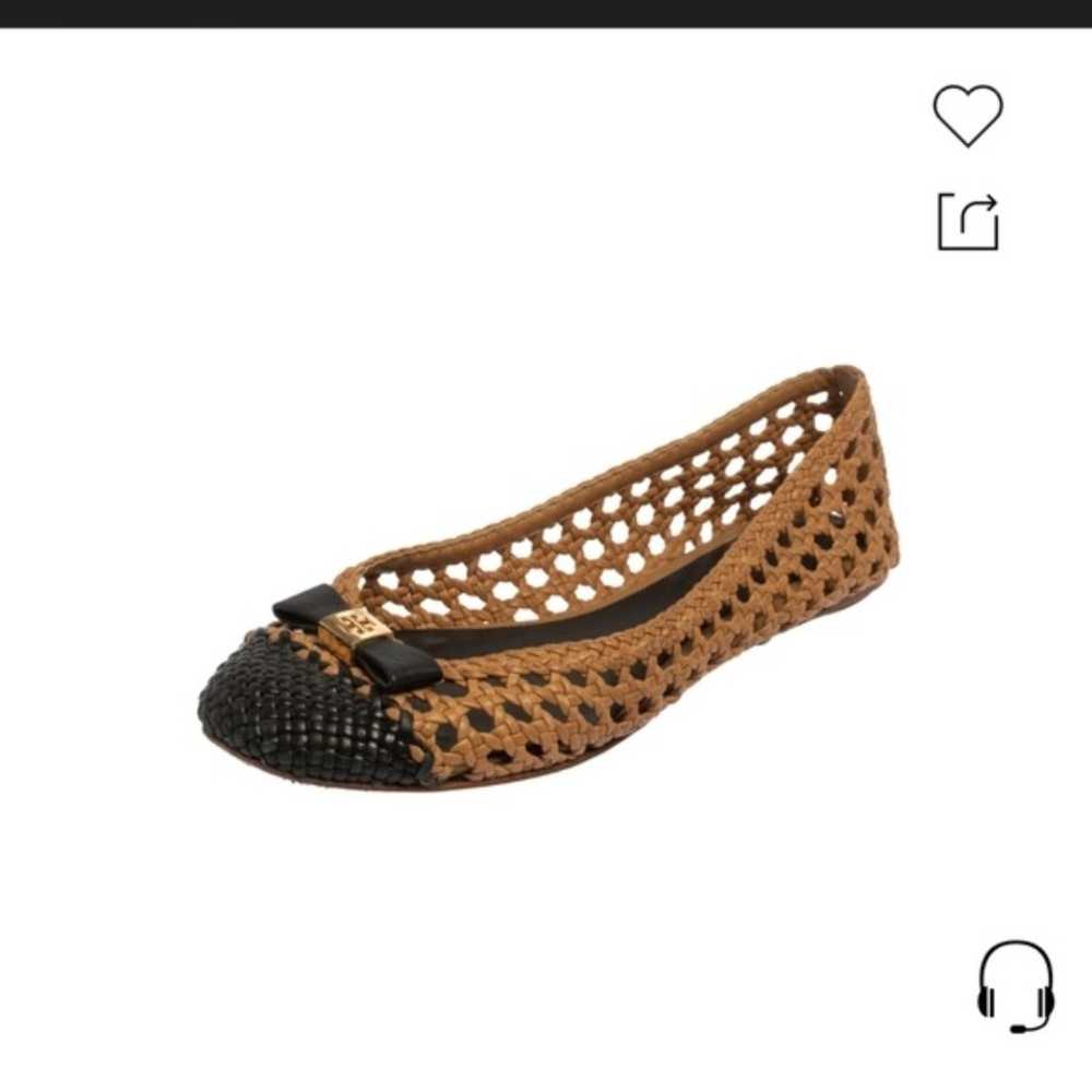 TORY BURCH tan and black Leather woven Ballet Fla… - image 8