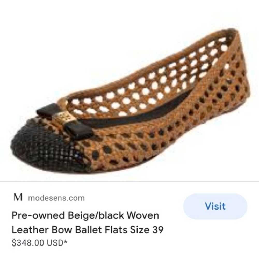 TORY BURCH tan and black Leather woven Ballet Fla… - image 9