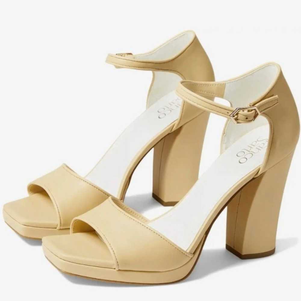 Franco Sarto Dima Beige Leather Block Heel Sandals - image 1