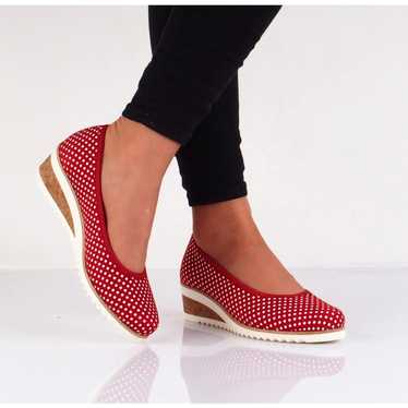 Remonte Suede Polka Dot Ballerina Wedge Heels Red 