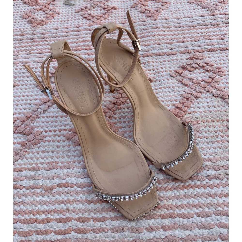 Tan SCHUTZ Loule Leather Rhinestone High Heels US… - image 2