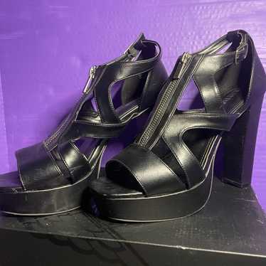 JustFab Eliza Black Zip Chunky Heels - image 1