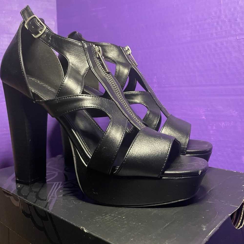 JustFab Eliza Black Zip Chunky Heels - image 3