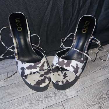 EGO cow print round chunky heel