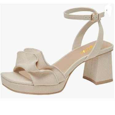 Pazzion Beige Platform Square Toe Pleated Ruffle S