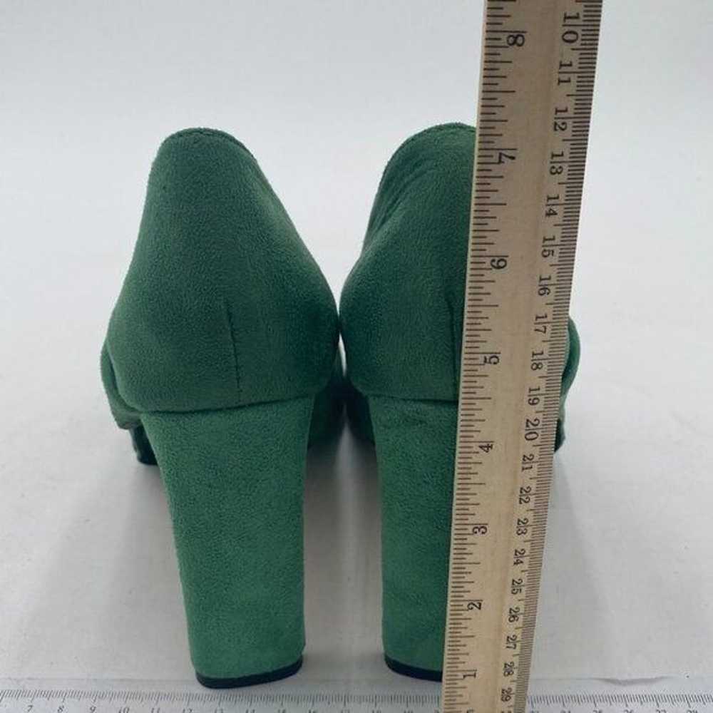 YDN Green Dress Pointed Toe Slip on Pumps Chunky … - image 4