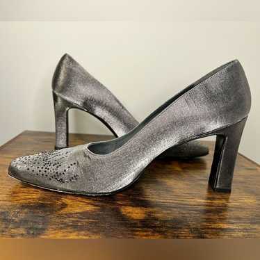 Stuart Weitzman Gray Silver Satin Rhinestone Heels