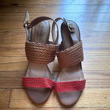 Coach and Four Rigley Coral Brown Weave Block Heel