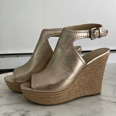 Marc fisher gold leather wedge platform