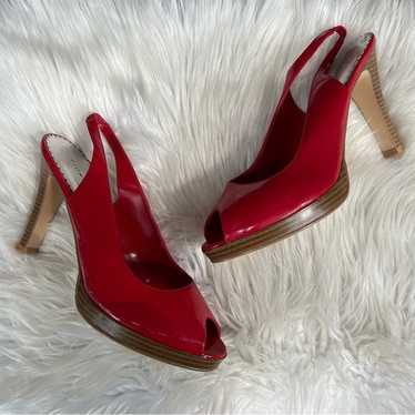 Fioni Red Slingback Peep Toe Cone Pump Heels