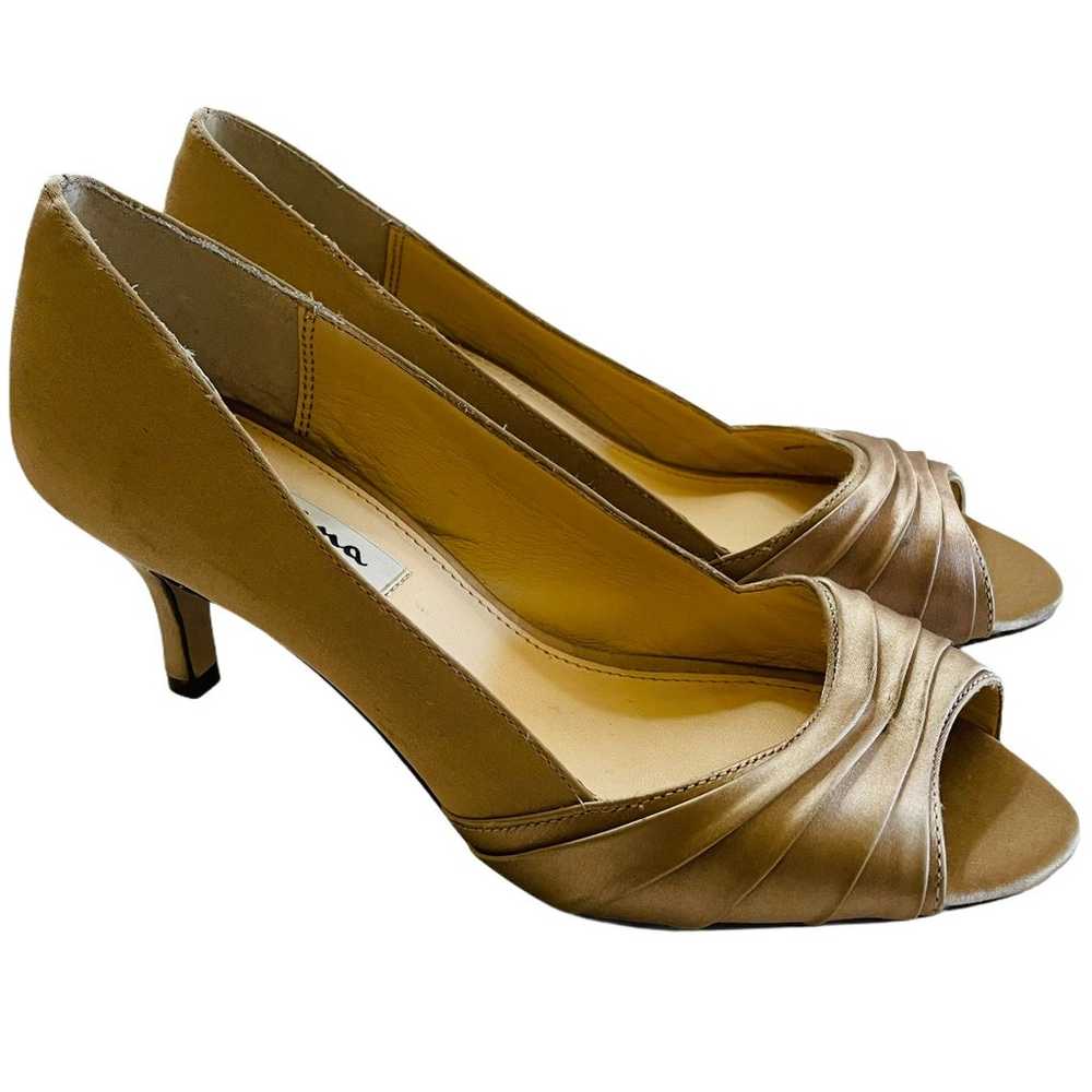 Nina Rose Gold Satin Peep Toe Pumps - image 2