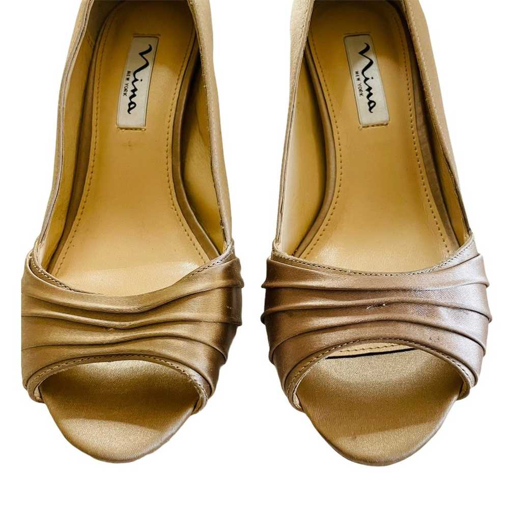 Nina Rose Gold Satin Peep Toe Pumps - image 4