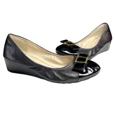 Cole Haan Emory Bow Black Leather Low Wedge Shoes… - image 1