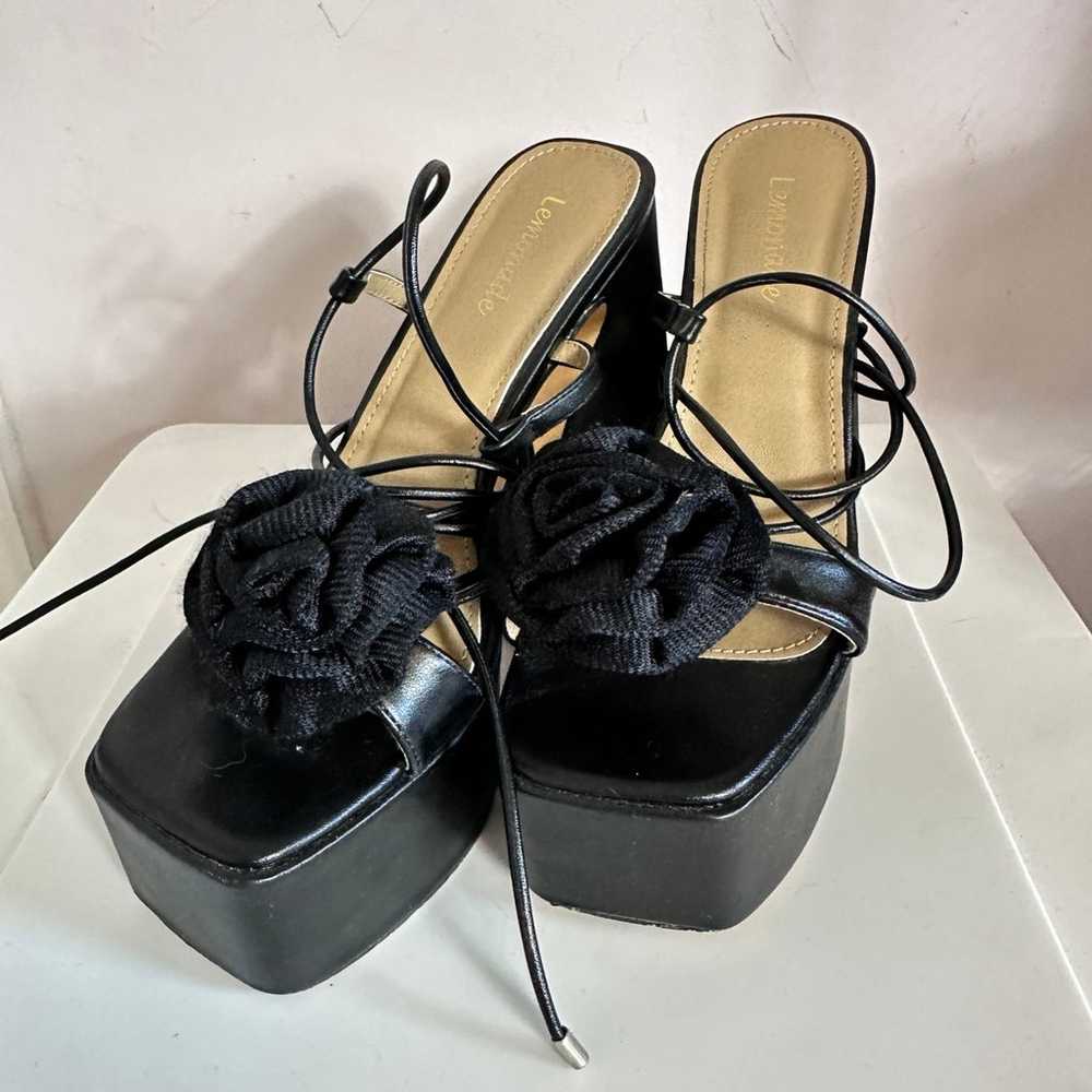 Lemonade black flower strappy platform heels - image 10