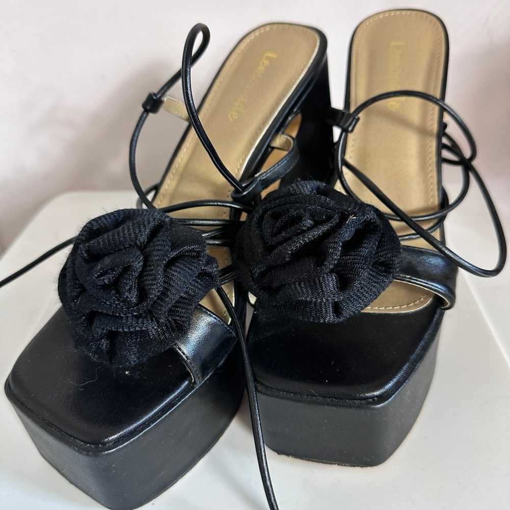 Lemonade black flower strappy platform heels - image 11