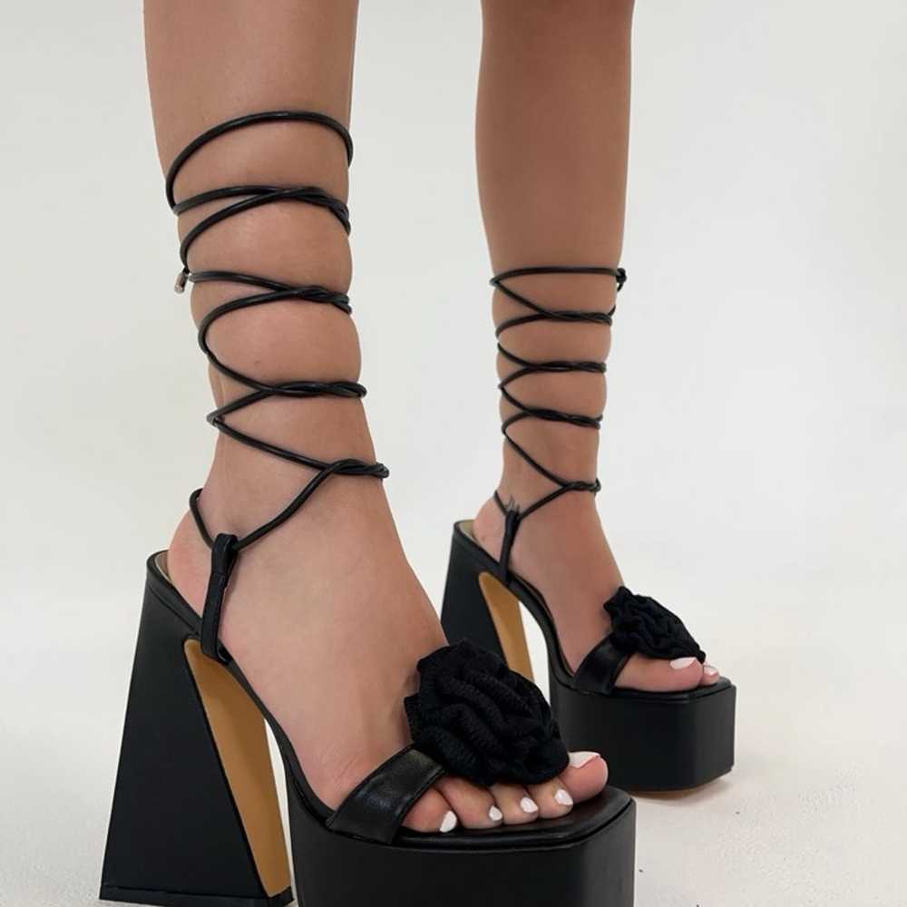 Lemonade black flower strappy platform heels - image 2